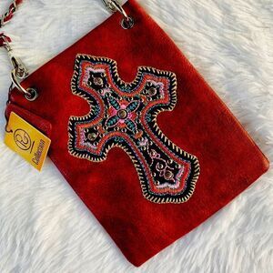 NWT PG Collection Woman’s Plum Leather Bling Cross Cell Phone Purse